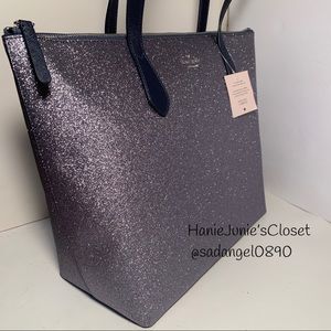 KATE SPADE LARGE JOELEY GLITTER DUSKNAVY TOTE